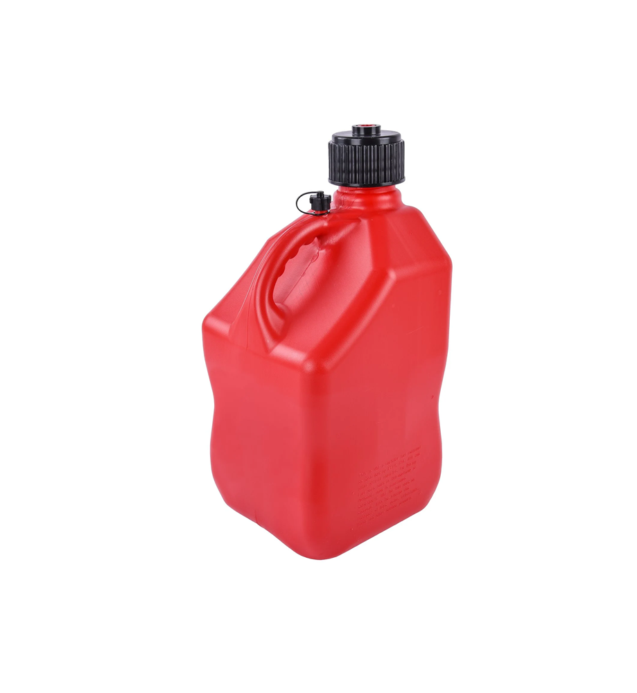 FUEL JUG, 5 GAL, RED,  9 X 9 X 23″ TALL SQUARE PLASTIC