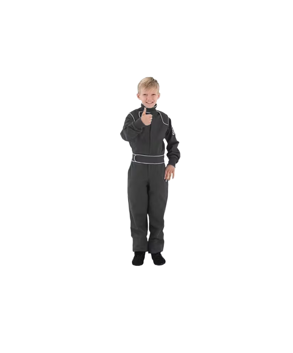 10-12 JUNIOR MEDIUM BLACK 1 PC SUIT -SINGLE LAYER SUIT SFI-3.2/1
